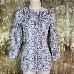 BLOUSE Nwt Lisa Rinna Collection Women's Split V-Neck Top Grey Multi xxs